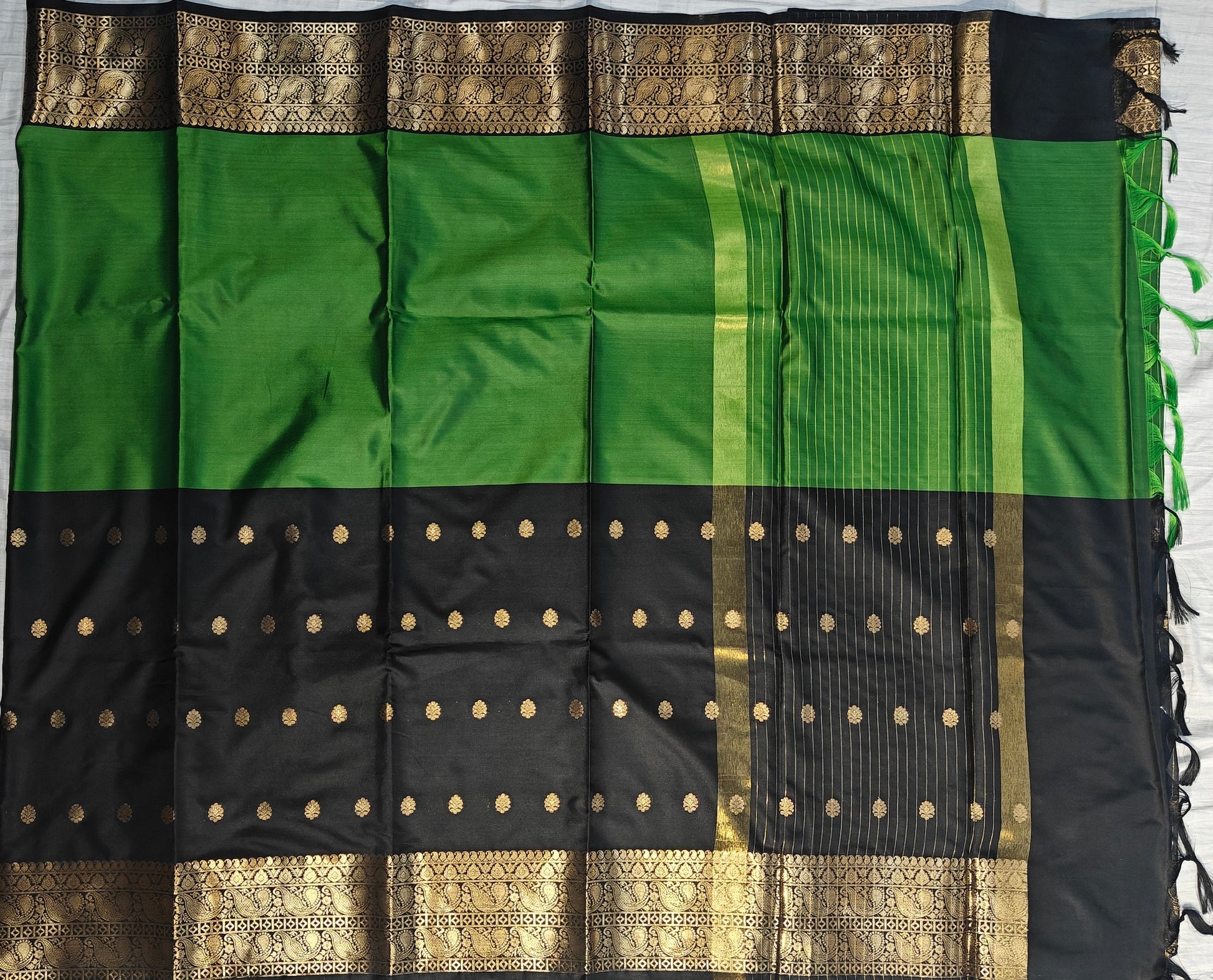 Banarasi soft dual half half shaded saree with gold zari
