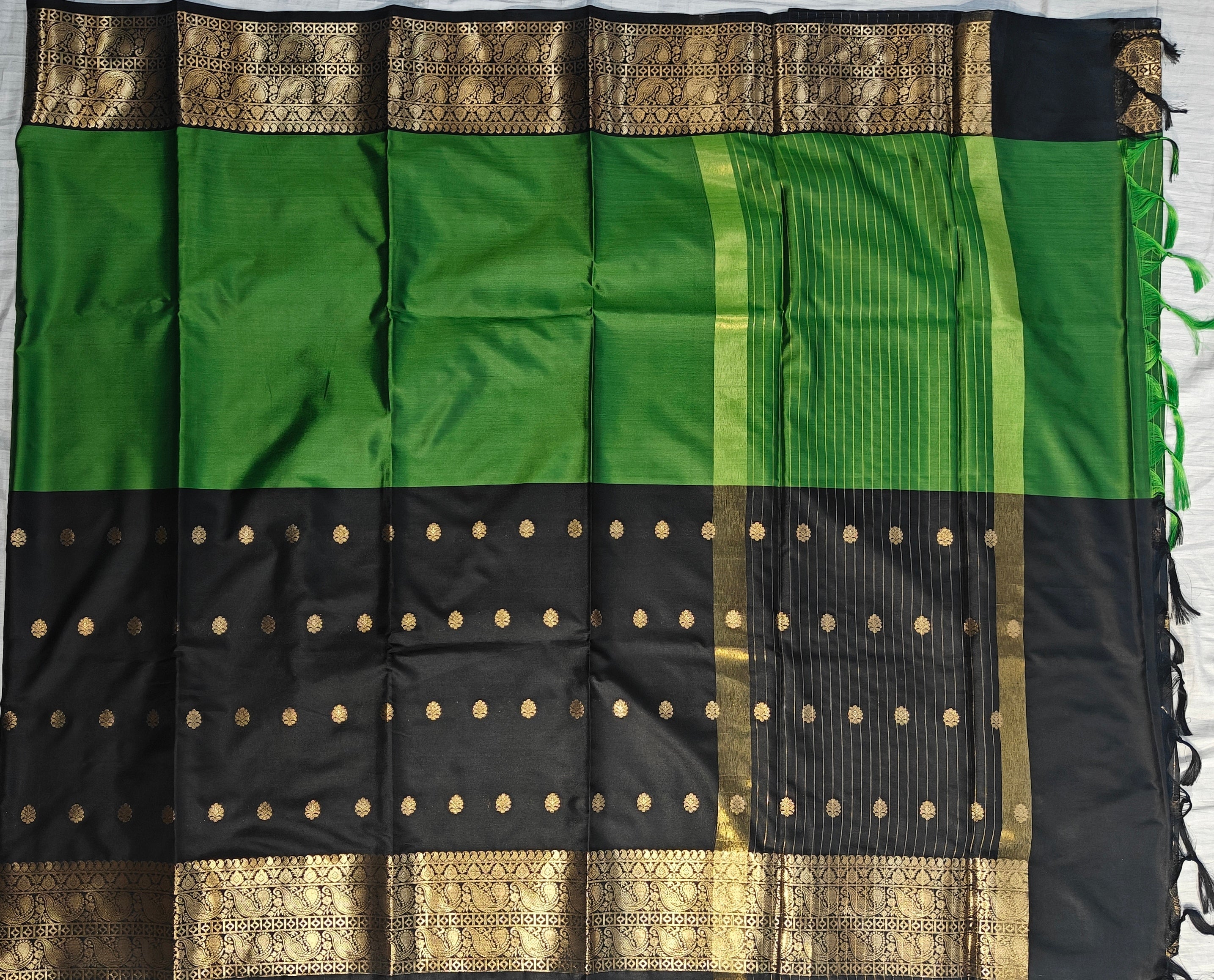 Banarasi soft dual half half shaded saree with gold zari