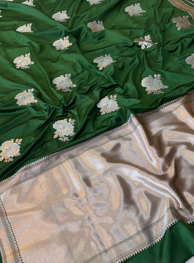 Banarasi Mashru silk saree in bottle green colour