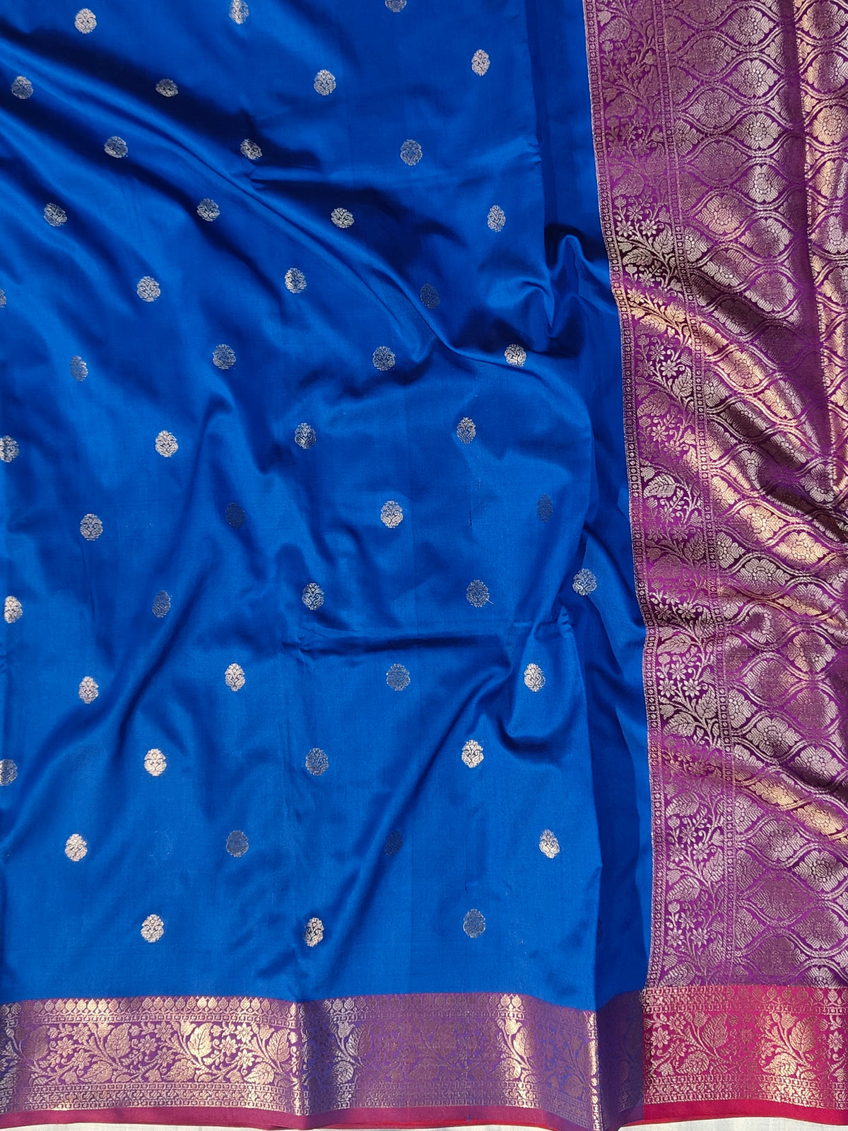 Banarasi soft katan silk saree in   blue with rani colour contrast