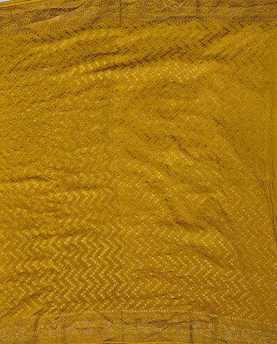 Pure khaddi crepe silk saree in black and mustard colour combination with pure antic zari work