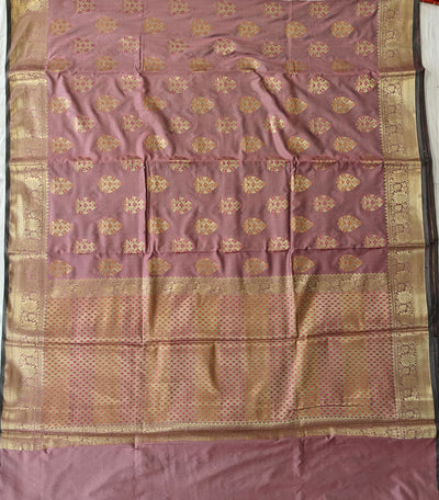 Banarasi katan by katan silk saree in duskyrose colour with multiple meenakari work