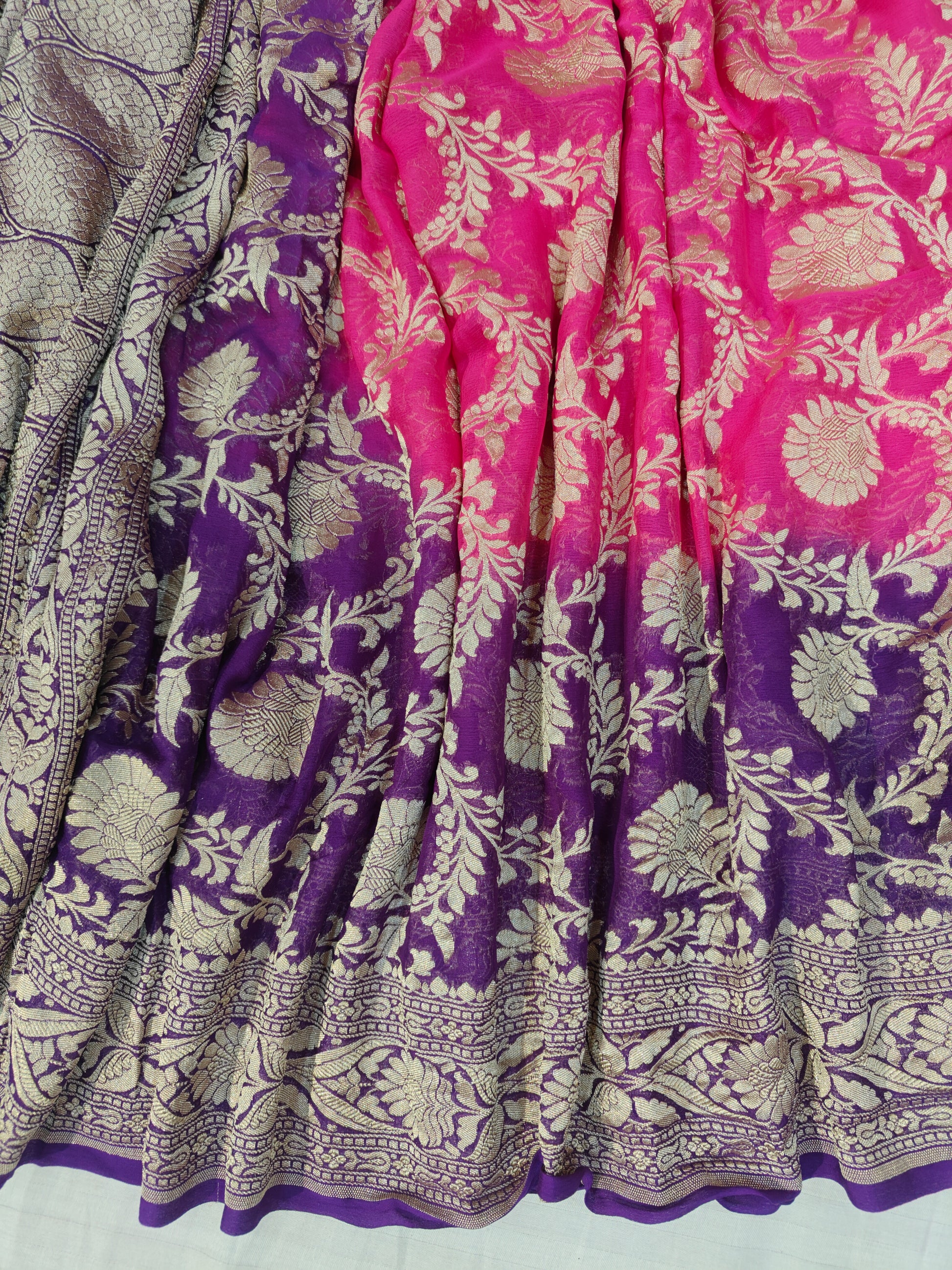 Premium Pure georgette silk sarees in beautiful pink with purple colour combination