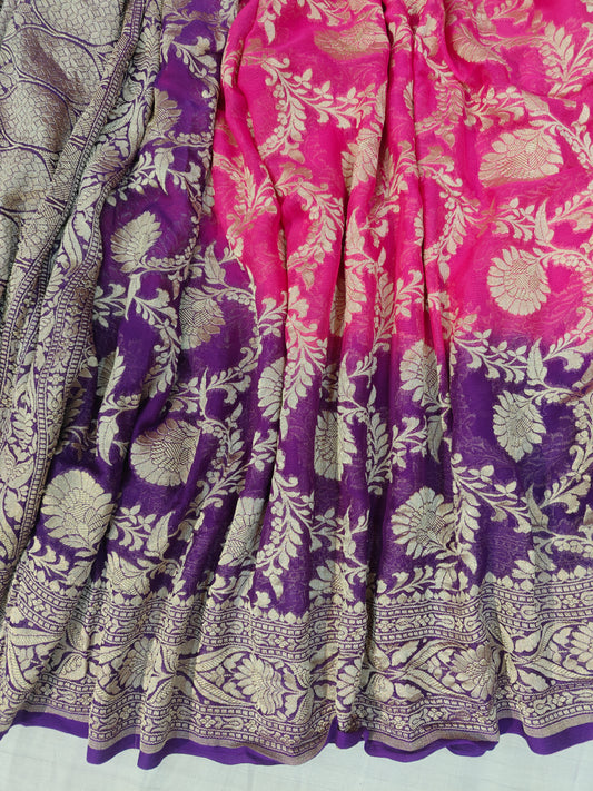Premium Pure georgette silk sarees in beautiful pink with purple colour combination