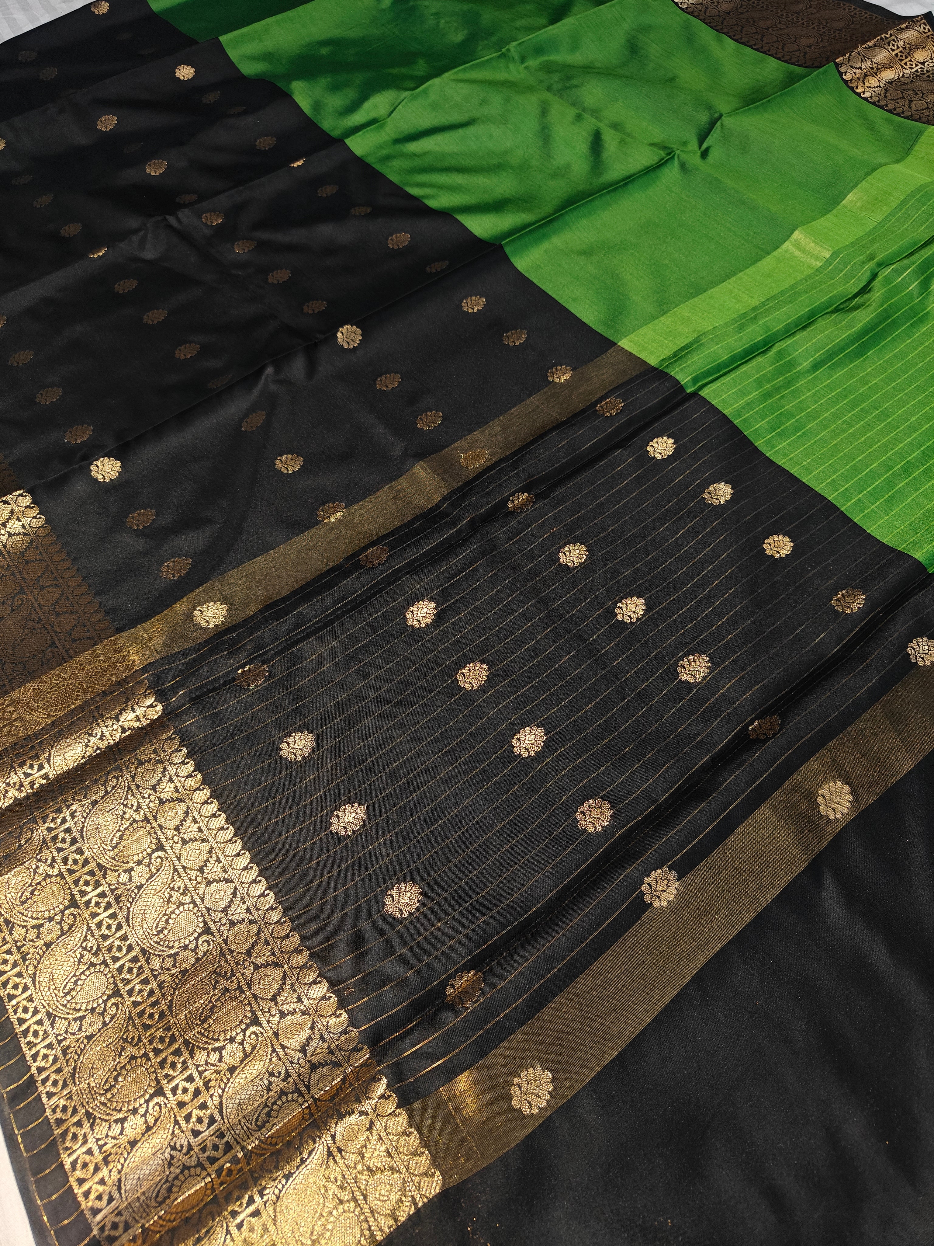 Banarasi soft dual half half shaded saree with gold zari