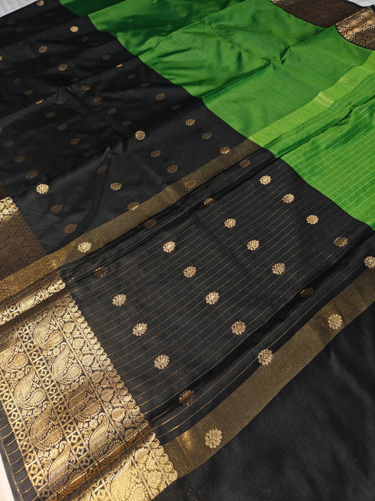 Banarasi soft dual half half shaded saree with gold zari