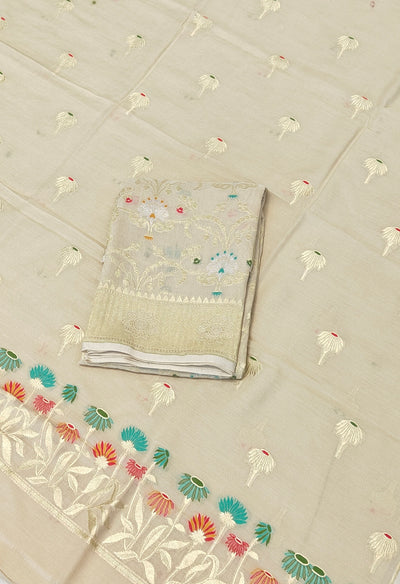 Pure moonga silk suit with meenakari work in off white colour