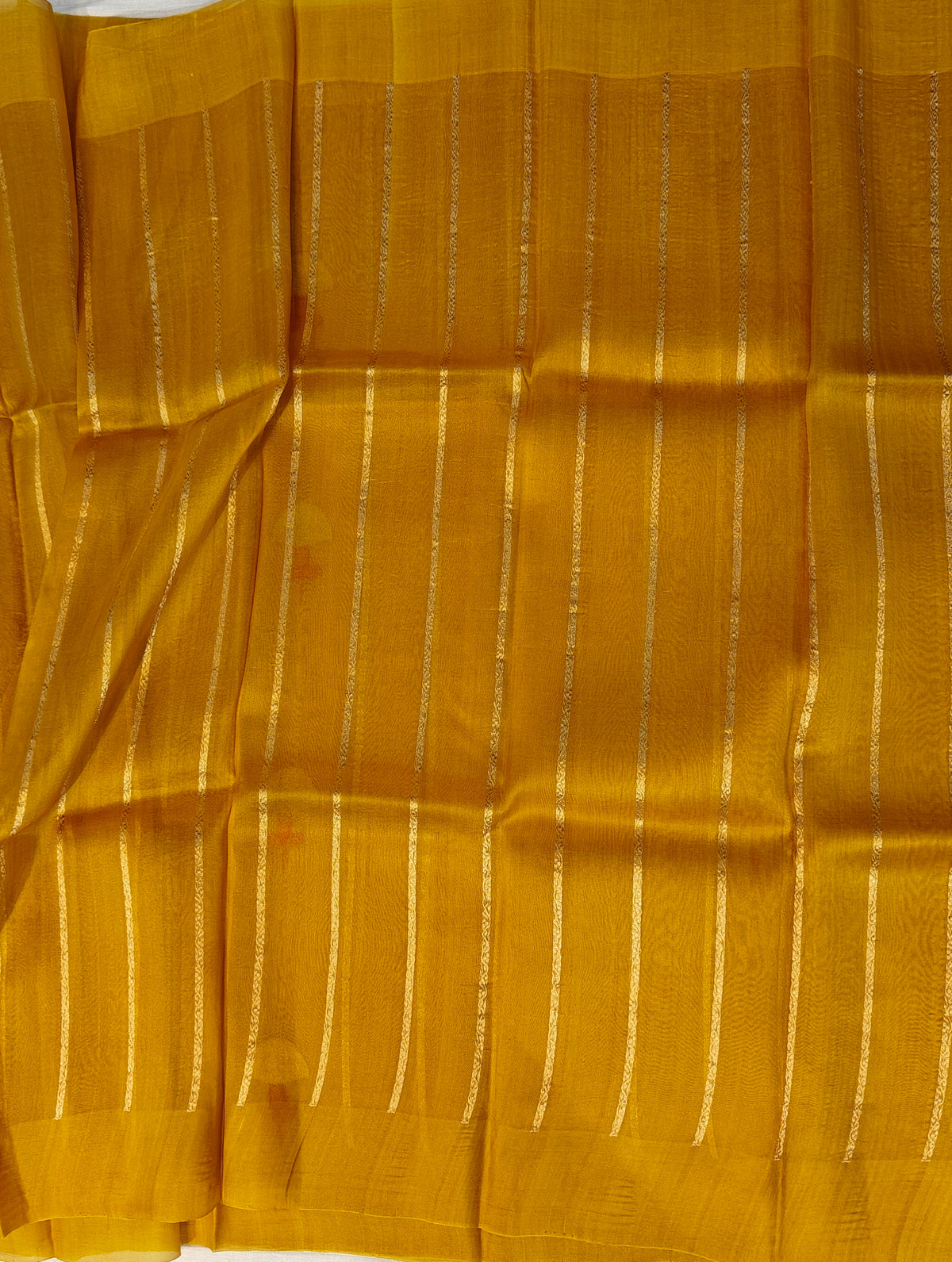 Pure handloom kora silk saree in stripes design with meenakari work in mustard colour