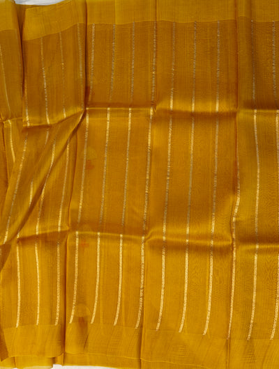 Pure handloom kora silk saree in stripes design with meenakari work in mustard colour