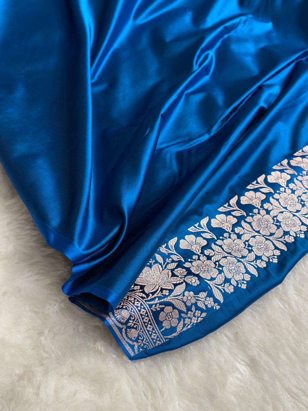 Banarasi Mashru silk meena kari work saree in peacock blue colour