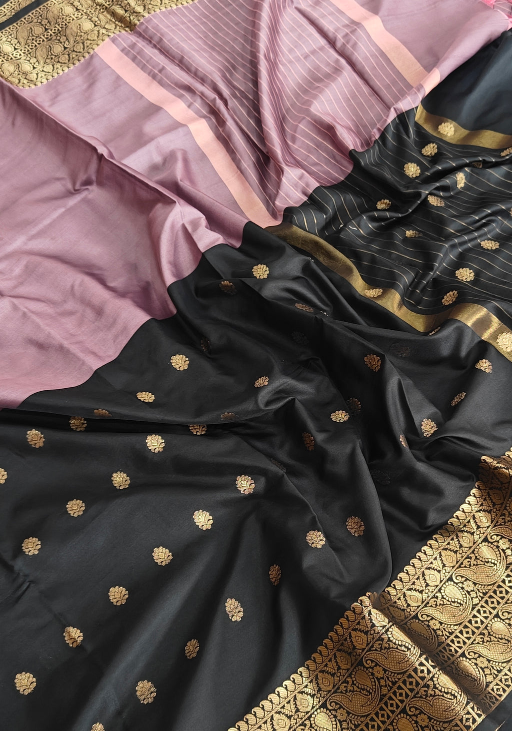 Banarasi soft dual half half shaded saree with gold zari