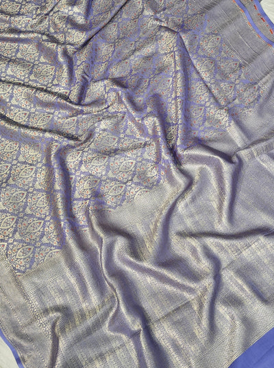 Premium Handcrafted Banarasi pure Georgette in light purple colour