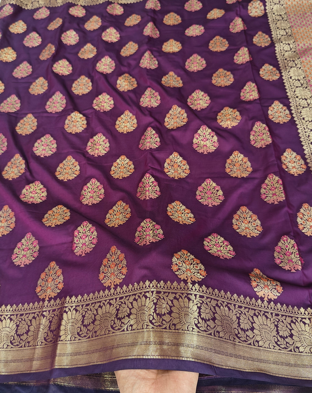 Banarasi katan by katan silk saree in purple colour with multiple meenakari work