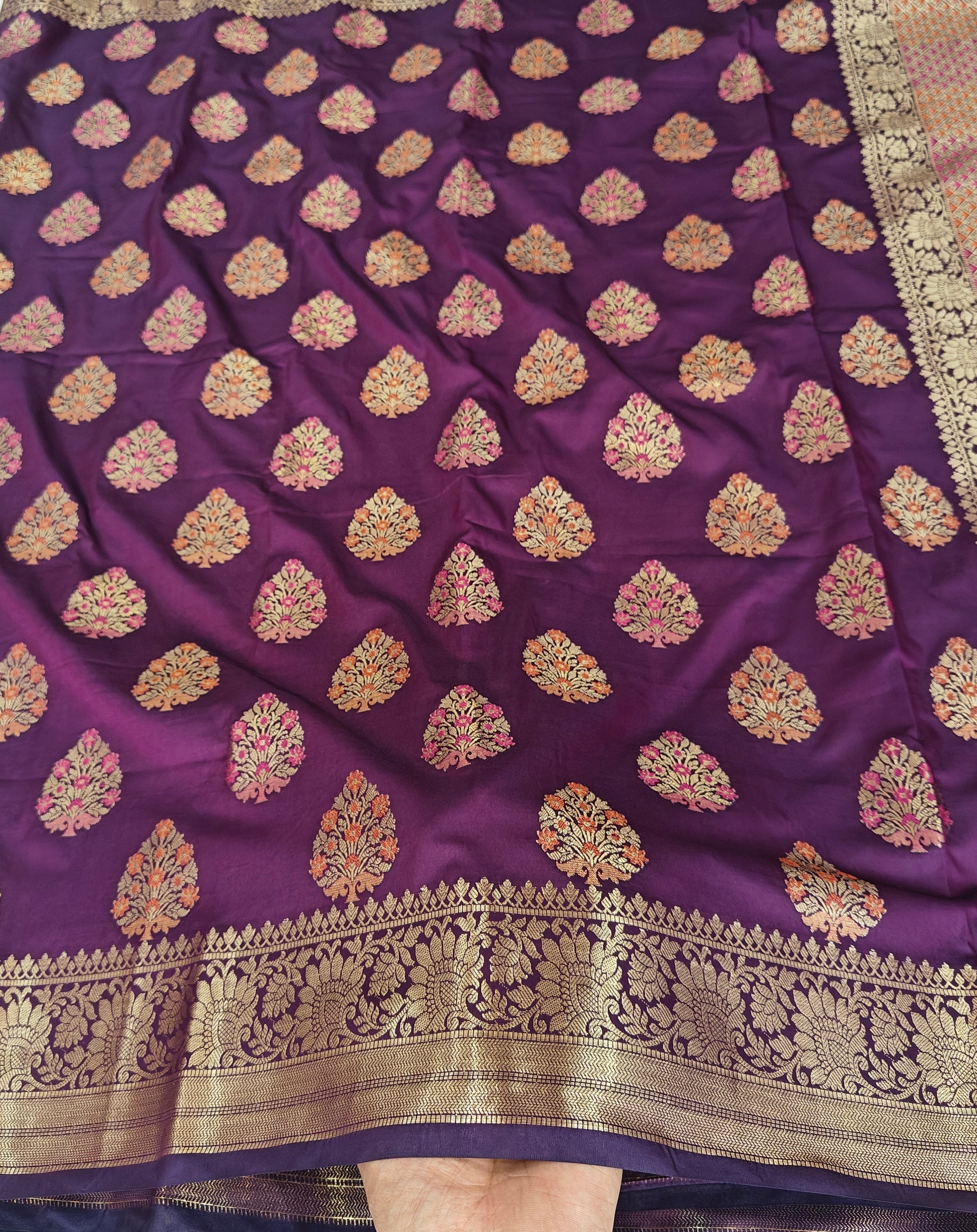 Banarasi katan by katan silk saree in purple colour with multiple meenakari work