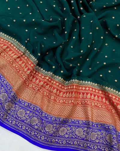 Pure georgette banarasi saree in three colour combinations (3D) with antic zari work
