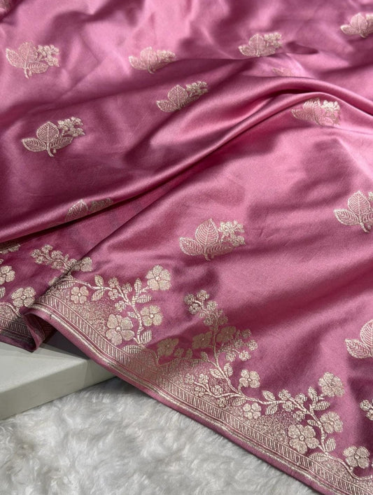 Banarasi Mashru silk saree in Onion pink colour