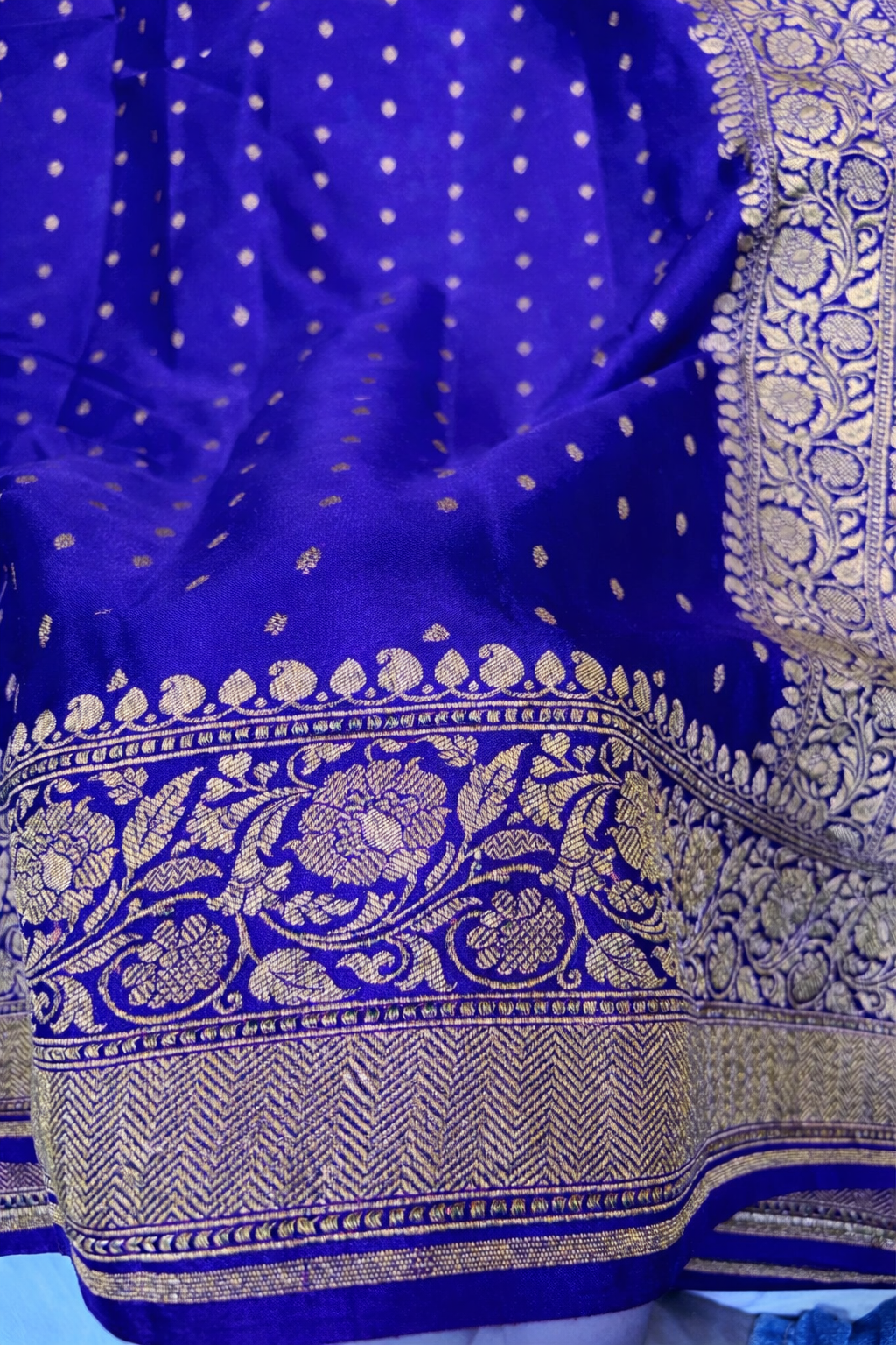 Pure khaddi crepe silk saree in royal blue colour
