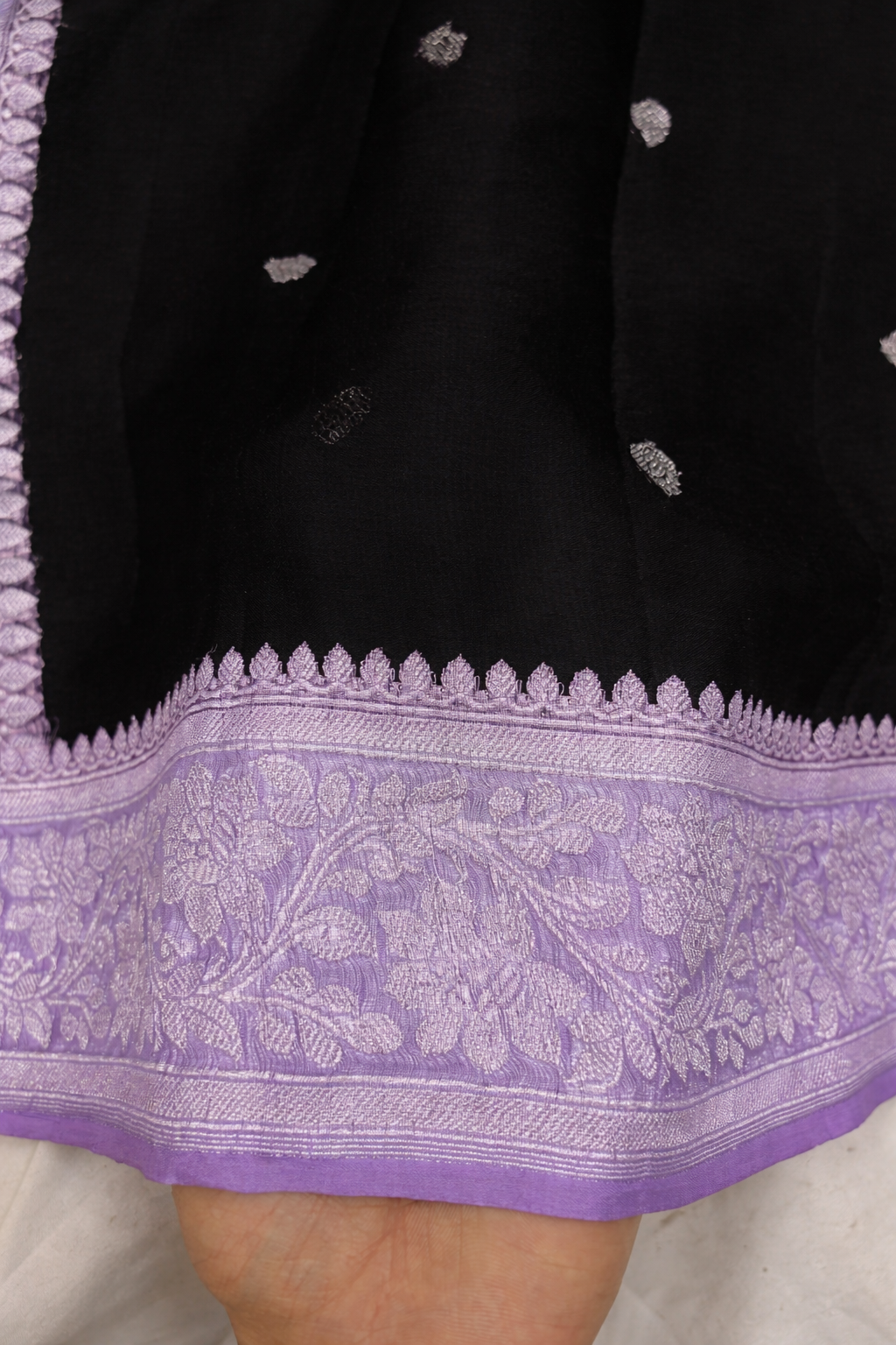 Pure khaddi chiffon saree in black and lavender colour