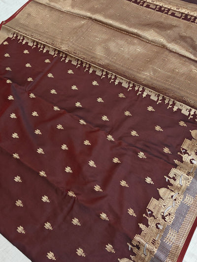 Banarasi soft katan silk saree in dark brown colour