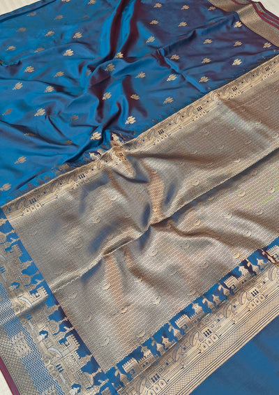Banarasi soft katan silk saree in   blue colour