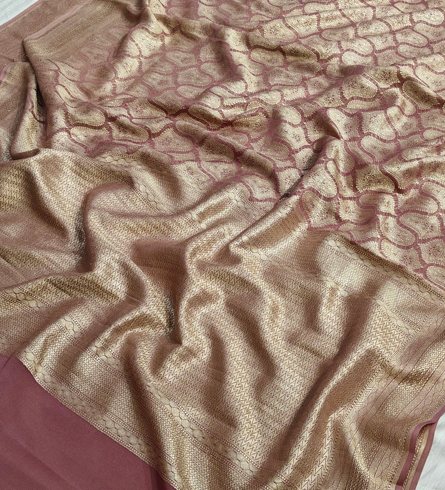 Premium Handcrafted Banarasi pure Georgette in tearose colour