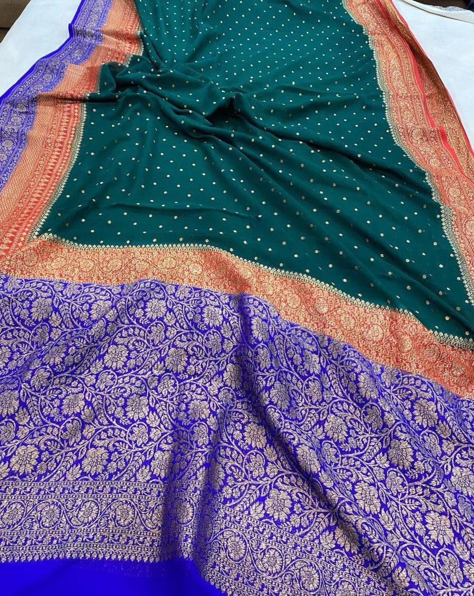 Pure georgette banarasi saree in three colour combinations (3D) with antic zari work