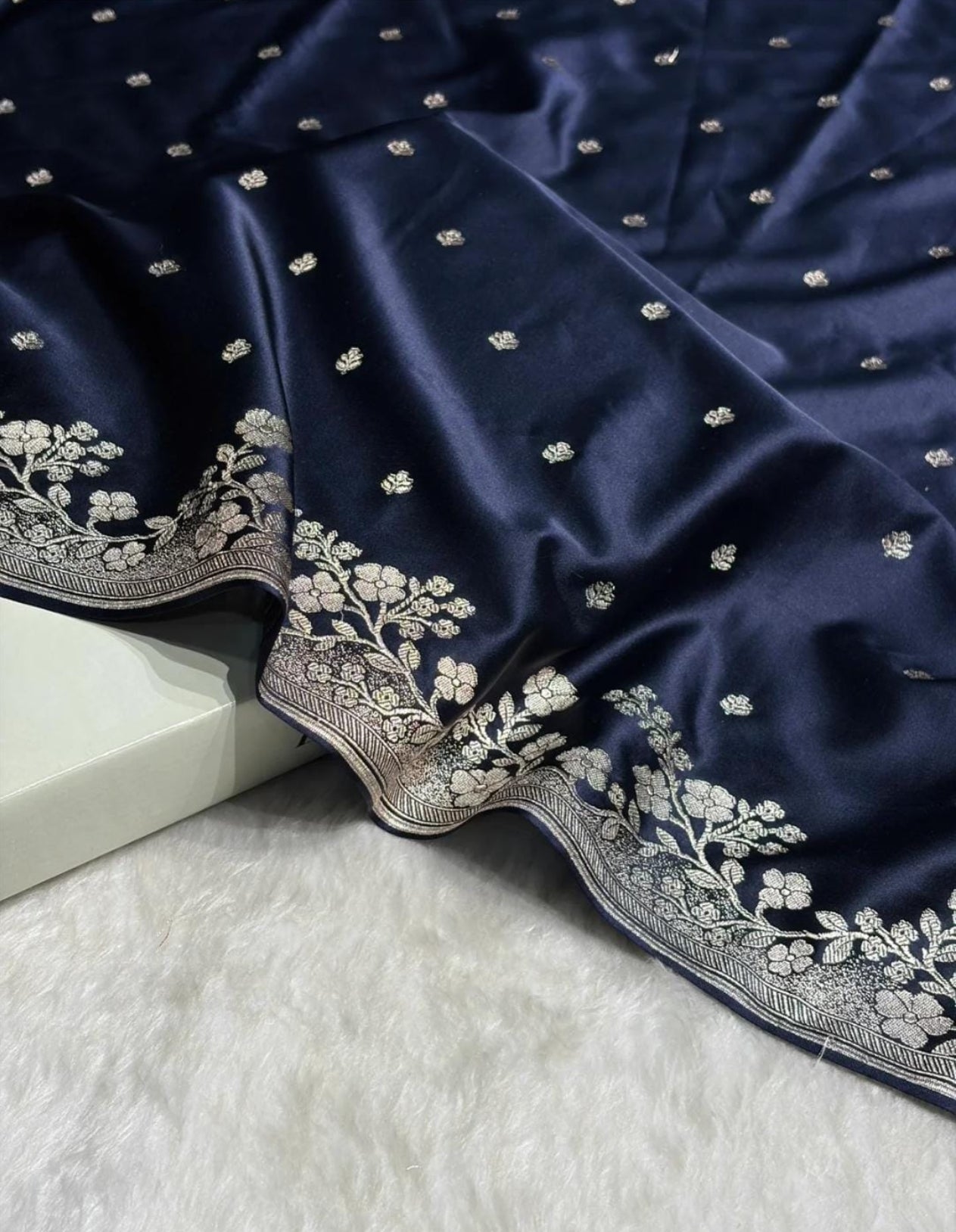 Banarasi Mashru silk saree in navy blue colour