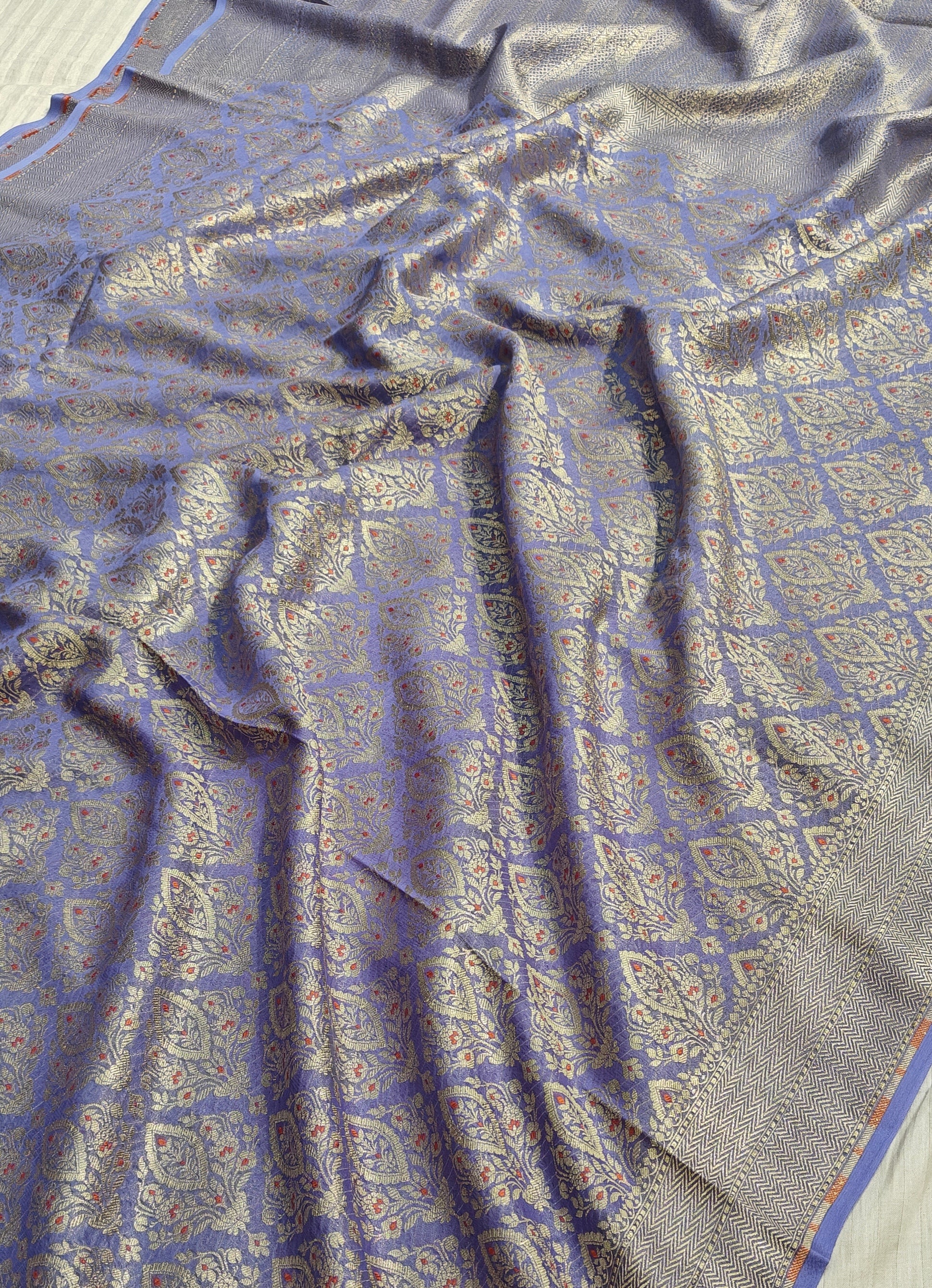 Premium Handcrafted Banarasi pure Georgette in light purple colour
