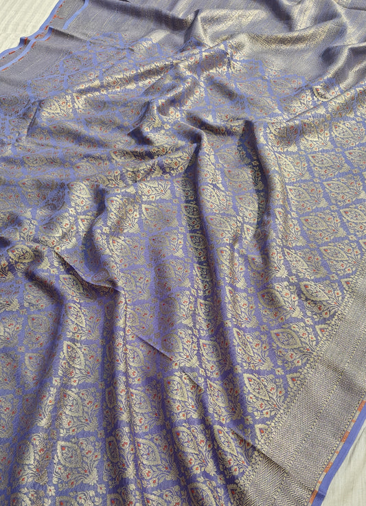 Premium Handcrafted Banarasi pure Georgette in light purple colour