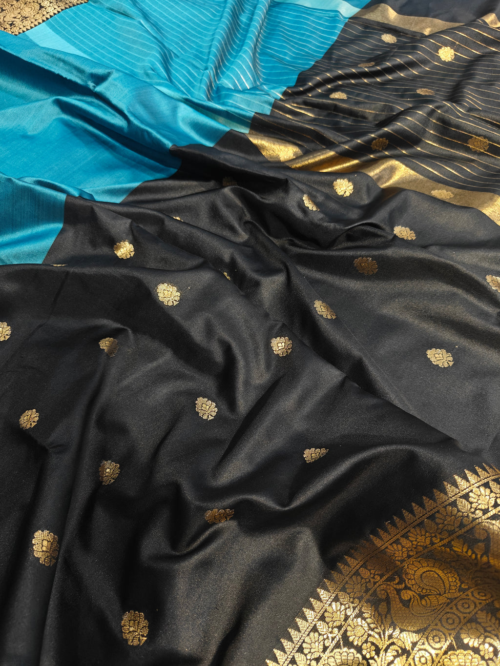 Banarasi soft dual half half shaded saree with gold zari