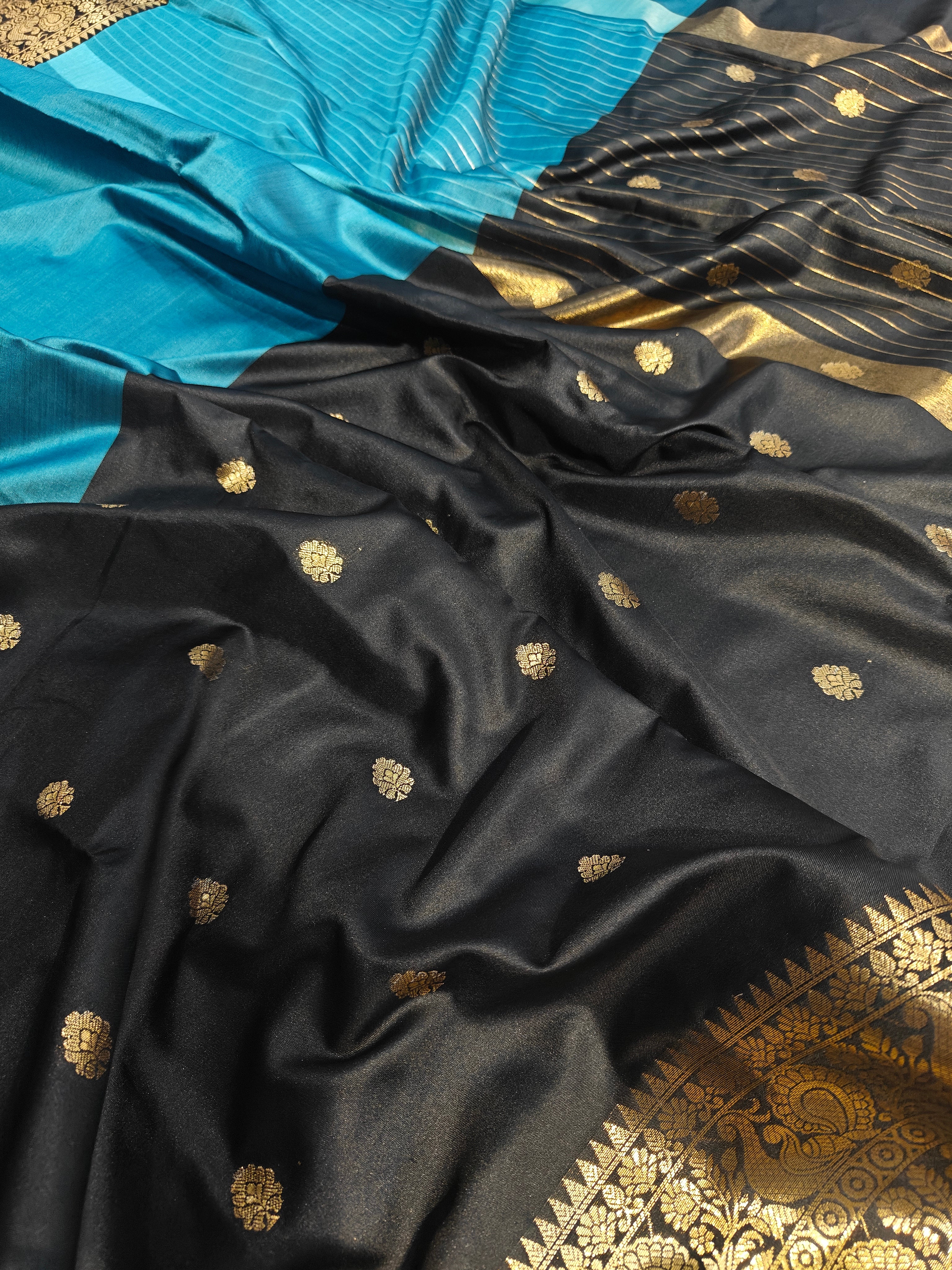 Banarasi soft dual half half shaded saree with gold zari