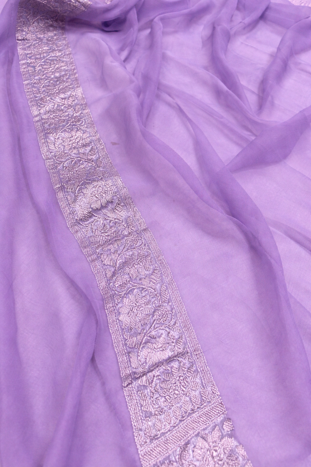 Pure khaddi chiffon saree in black and lavender colour