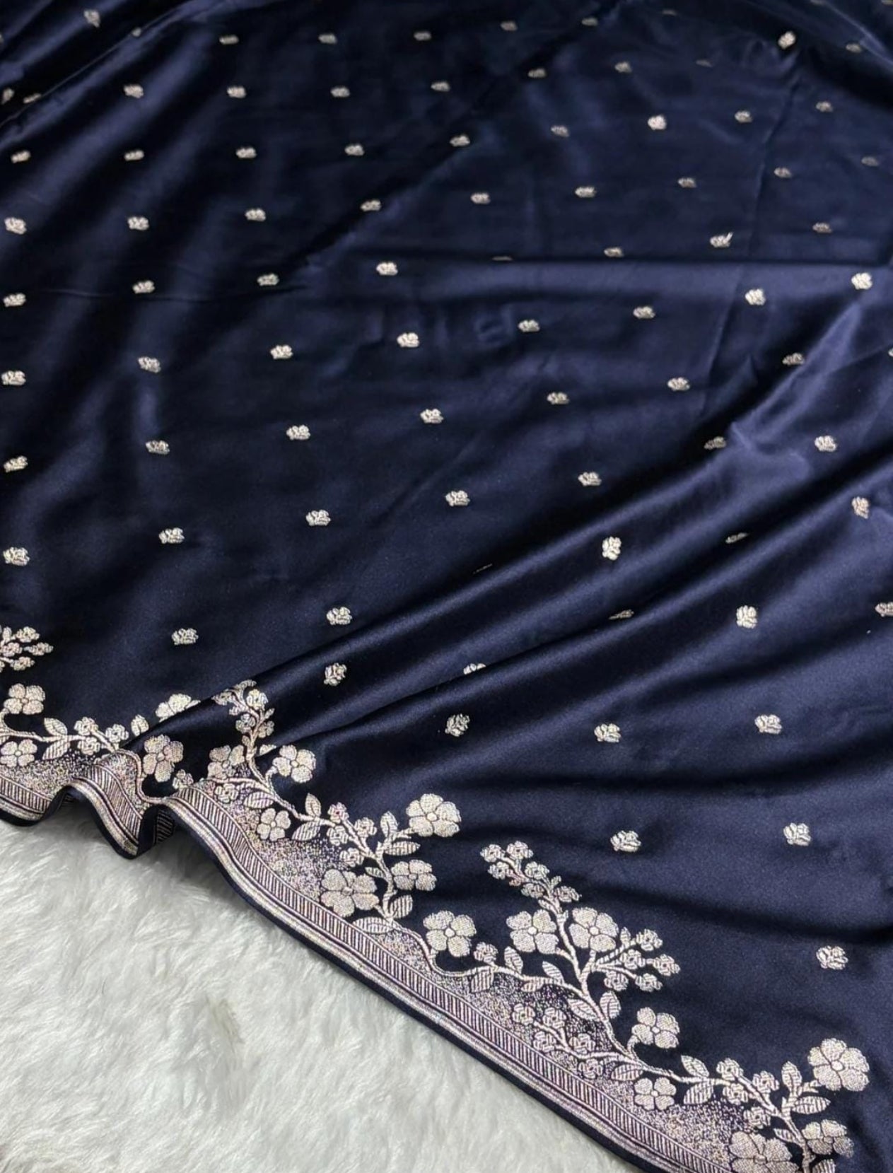 Banarasi Mashru silk saree in navy blue colour