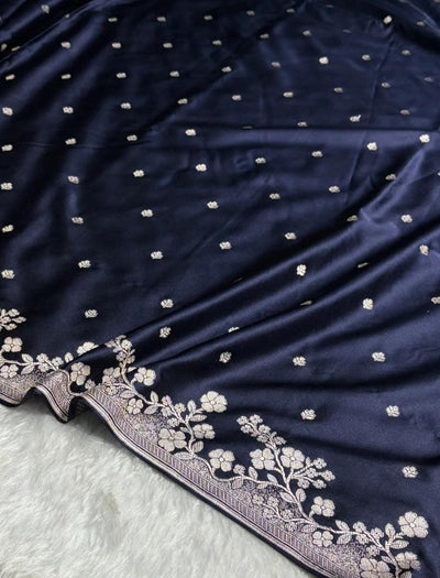 Banarasi Mashru silk saree in navy blue colour