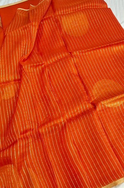 Pure handloom Kora silk saree with Meenakari in beautiful orange colour