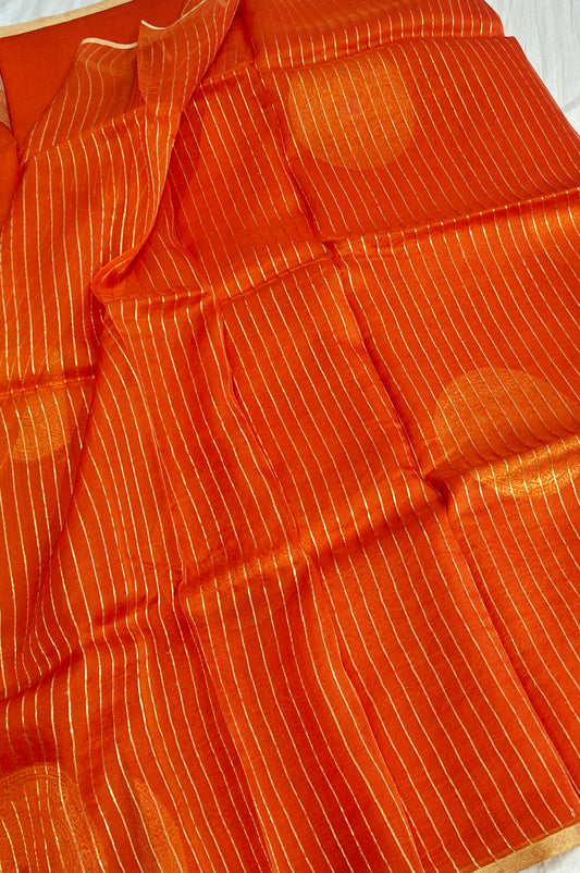 Pure handloom Kora silk saree with Meenakari in beautiful orange colour