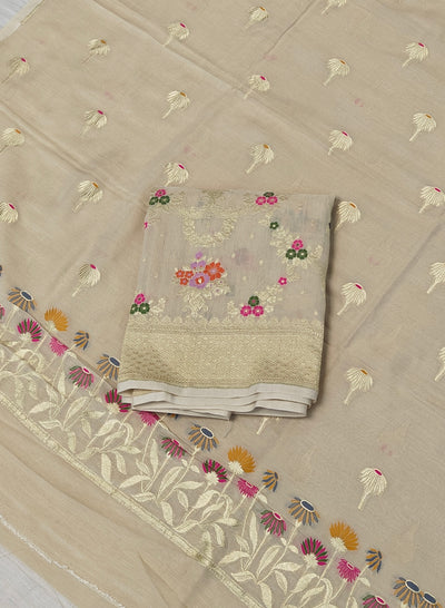 Pure moonga silk suit with meenakari work in off white colour
