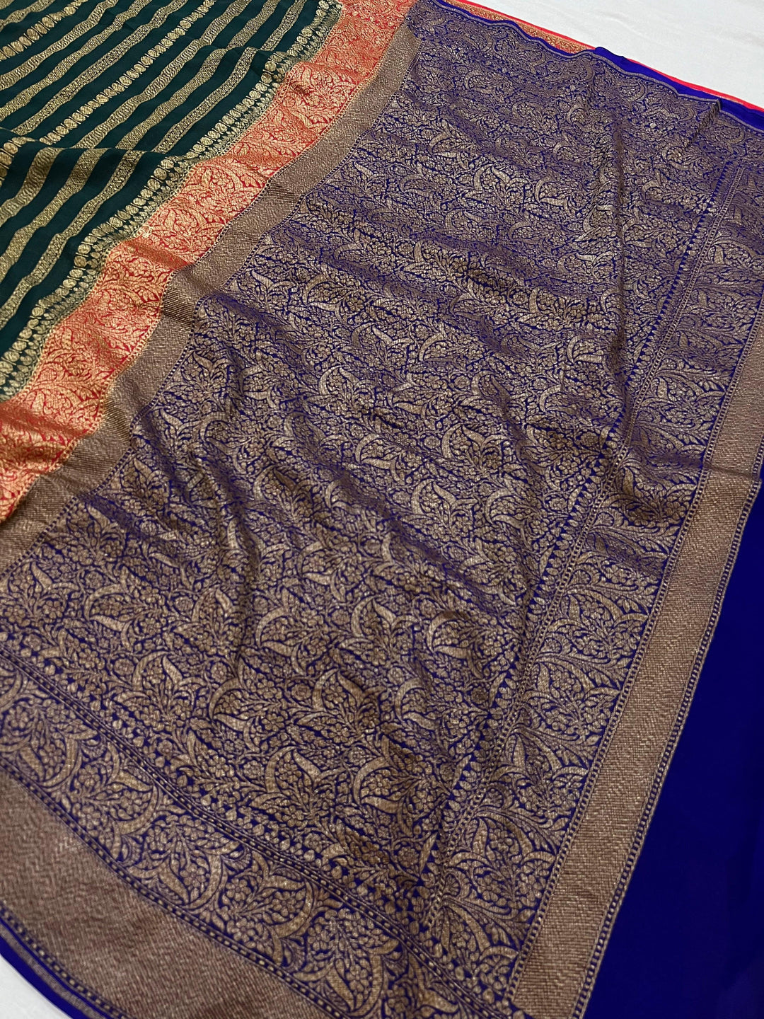 Pure georgette banarasi saree in three colour combinations (3D) with antic zari work