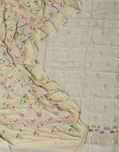 Pure moonga silk suit with meenakari work in off white colour