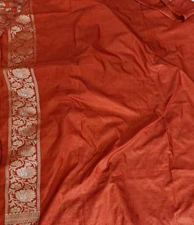 Banarasi georgette silk saree in rust orange colour with sonarupa detailing