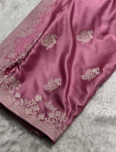 Banarasi Mashru silk saree in Onion pink colour