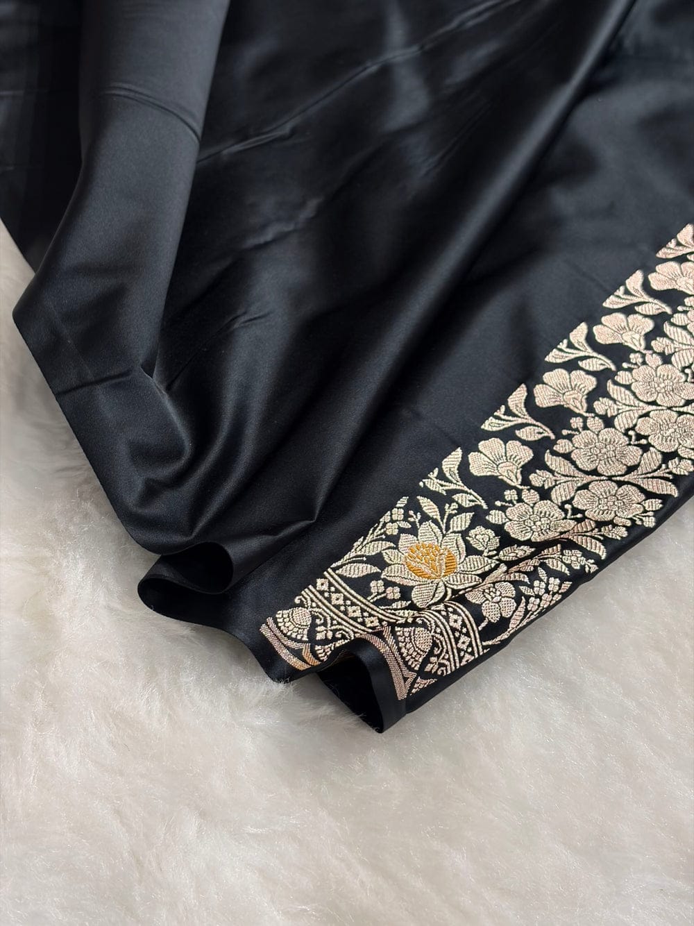 Banarasi Mashru silk meena kari work saree in black colour