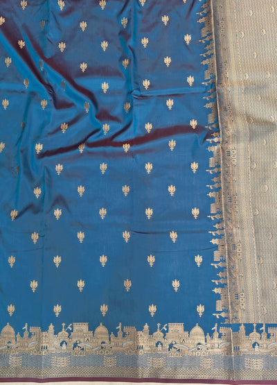 Banarasi soft katan silk saree in   blue colour