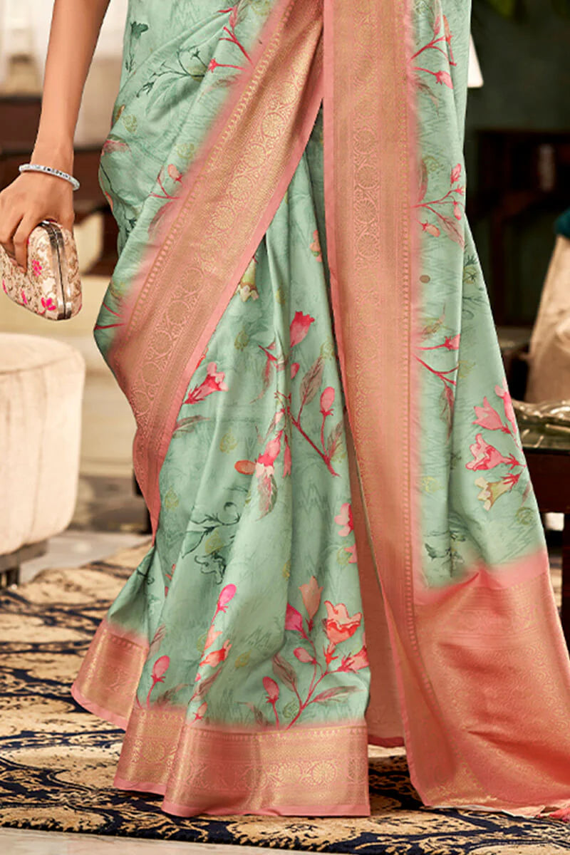 Summer Green Printed Soft Silk Saree
